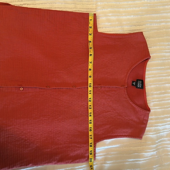 Eileen Fisher Burnt Orange/Red Boxy Tank Top with Mandarin Collar - Picture 5 of 5